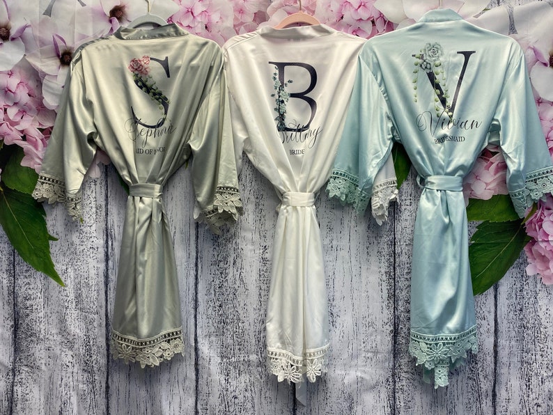 Floral Bridesmaid Robes Sage Green Robe Satin Dressing | Etsy