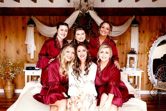 Burgundy Bridesmaid Robes Ruffle Bridal Robes Bridesmaid Gift