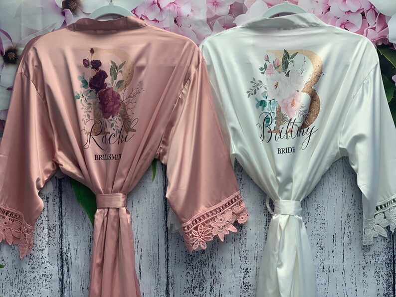 Floral Bridesmaid Robes Sage Green Robe Satin Dressing Gown | Etsy