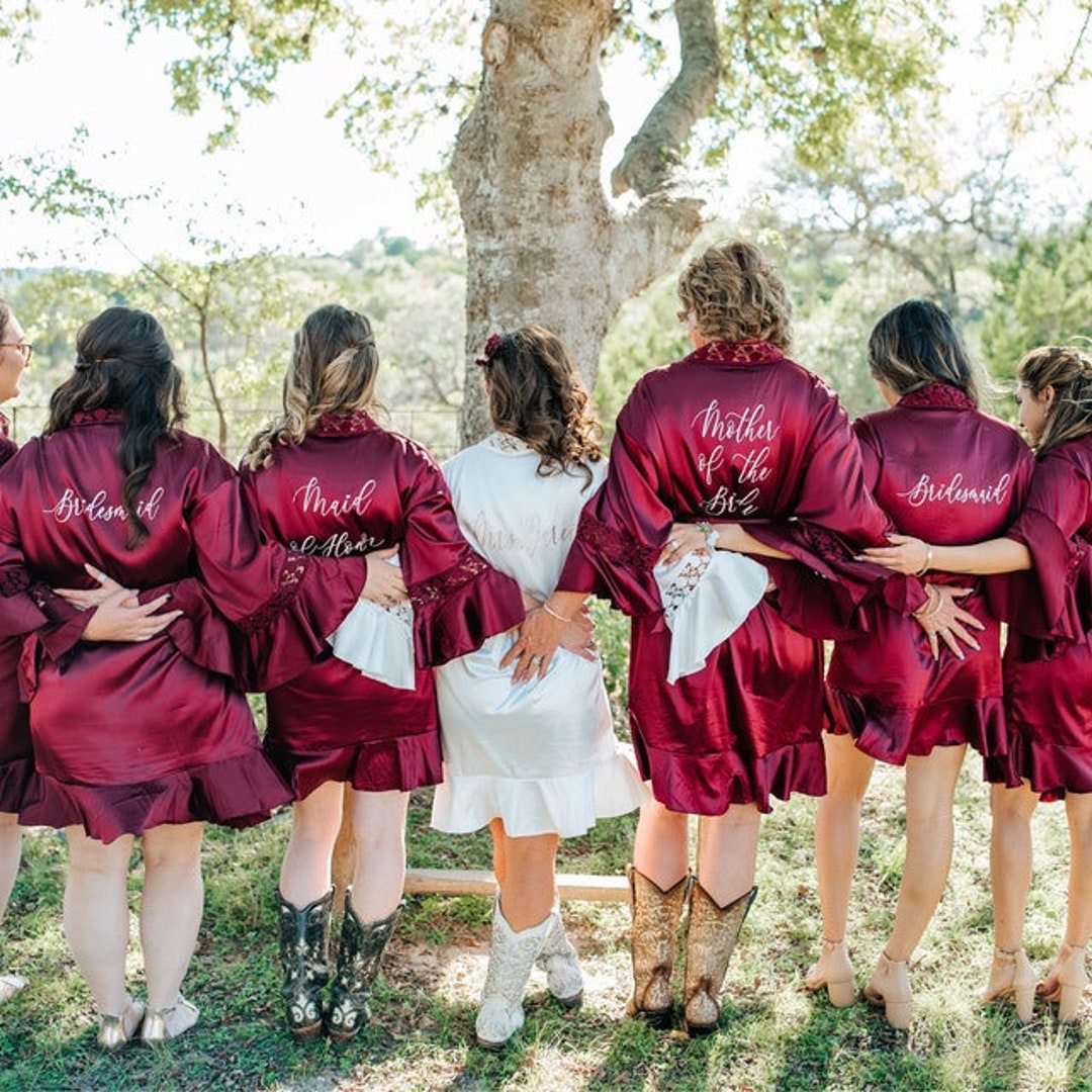 Ruffle Bridesmaid Robes, Burgundy Robes, Getting Ready Robes, Bridal