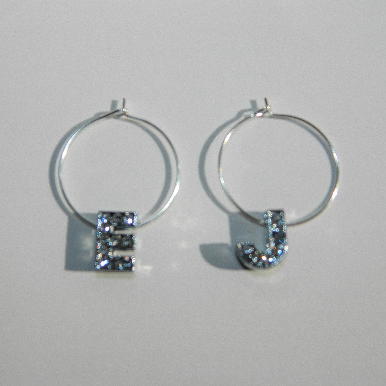 Rhinestone Bling Letter Hoop Earrings Customizable Hoop Etsy