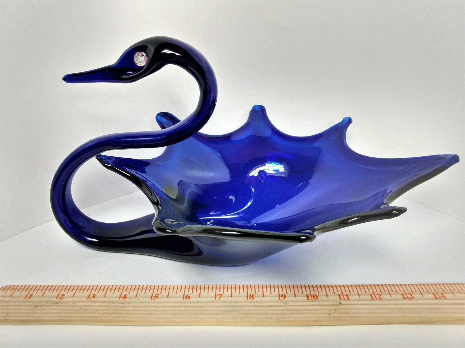 Swan Bowl Cobalt Blue With Scalloped Edges Murano Type Glass Etsy