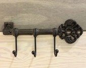Cast Iron Key with hooks, Wall Decor, Antique Style Key with three hooks made of Cast Iron, Rustic Cast Iron Key Rack, Skeleton Key Rack