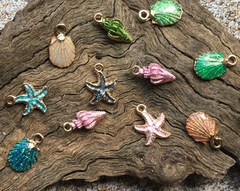 Cute Tiny Jewelry Making Charms - 5 Pieces - Starfish - Clam - Conch - Crafts - Jewelry Making - DIY - Beads - Bracelet