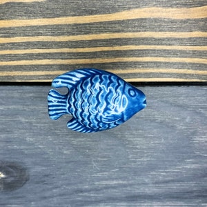 Blue Fish Knob, Dark Blue Finish Fish Knob, Nautical Dresser Drawer Knob, Nautical Drawer Pull, Ceramic Blue Fish Knob