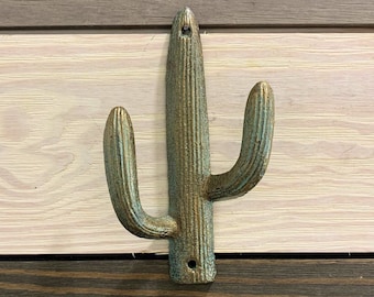 MyGift Vintage Cast Iron Cactus Hooks - Set Of 2 Southwestern Style Wall Hangers For Coats & Towels