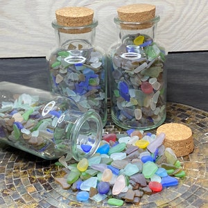 Sea Glass Bottle filled with Sea Glass Medium and Small Pieces of Beach Glass Naturally Occurring Sea Glass Ocean Glass Tumbled Beach Glass