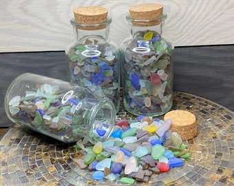 Sea Glass Bottle filled with Sea Glass Medium and Small Pieces of Beach Glass Naturally Occurring Sea Glass Ocean Glass Tumbled Beach Glass
