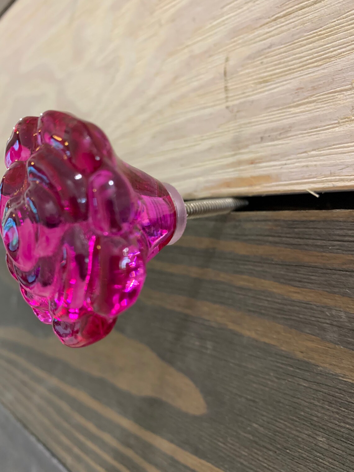 Hot Pink Glass Rose Knob Rose Pink Tinted Glass Glass Knob Etsy
