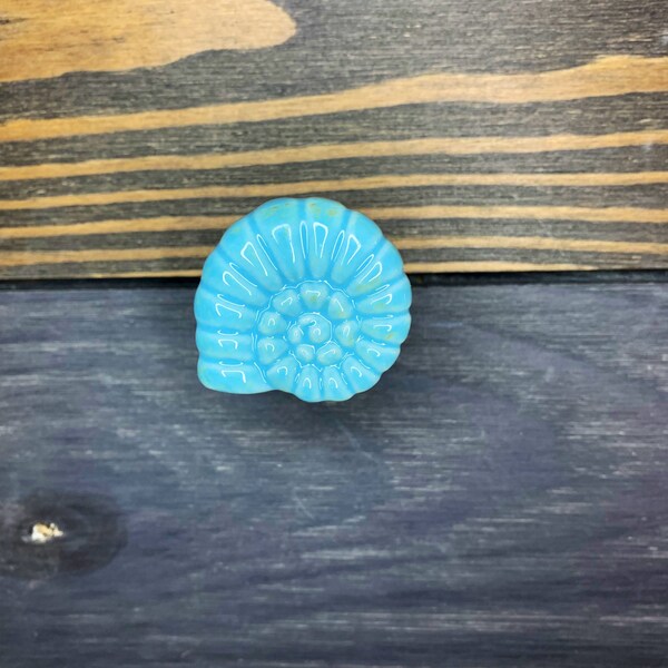 Blue Shell Knob, Ceramic Shell Knob, Nautical Drawer Knob, Shell Cabinet Knob, Ceramic Blue Shell Knob, Shabby Chic Shell Knob, Ocean Decor