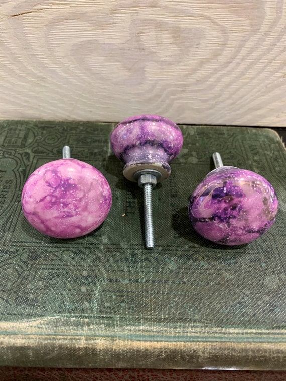 purple dresser drawer knobs Purple Luster Round Knob, Purple Luster Finish Dresser Drawer Pull, Mirror Cabinet  Knob, Vintage Antique Hardware Knobs, Melon
