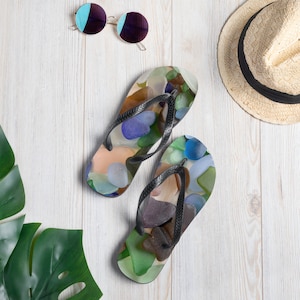 Sea Glass Flip-Flops, Beach Comber Flip Flops, Flipflop, Ocean Shoes, Seashell Collector, Nautical Shoes, Seaglass
