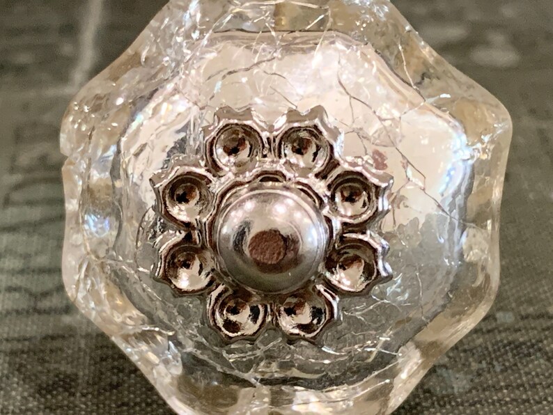 Crackle Mercury Glass Knob Metal Flower Center Glass Knob Etsy