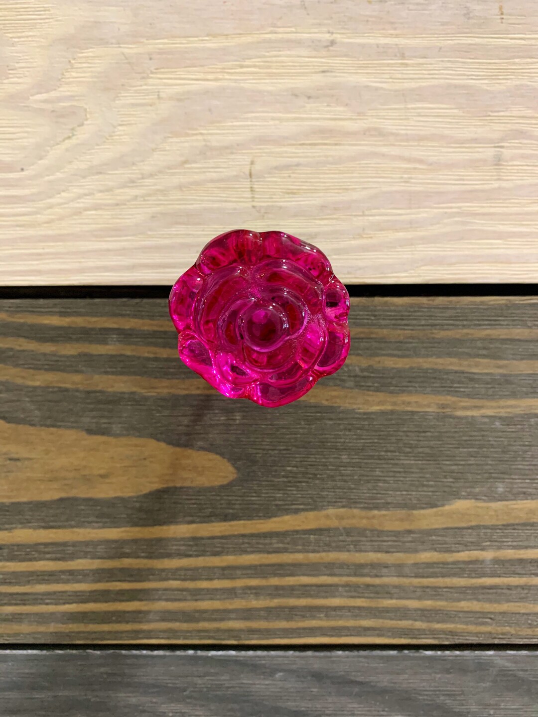 Hot Pink Glass Rose Knob, Rose Pink Tinted Glass, Glass Knob Dresser Drawer Pull, Knob