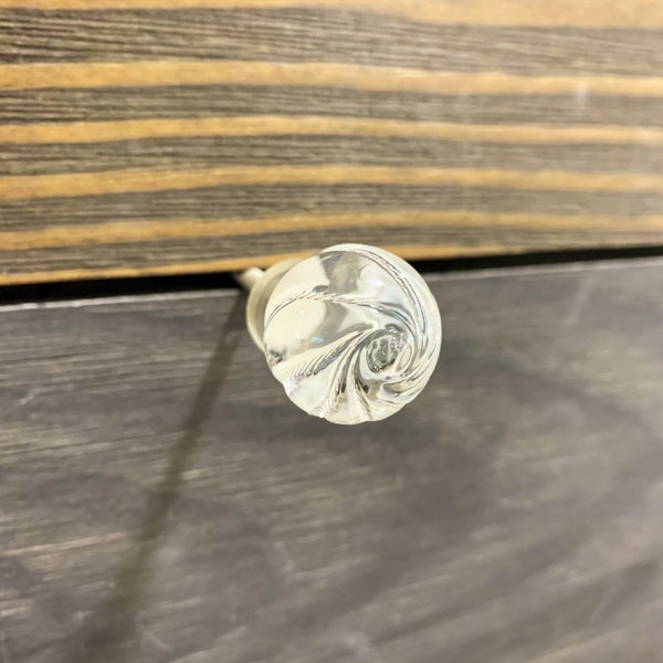 Antique Clear Spiral Glass Knob, Spiral Design Clear Glass, Glass Knob Dresser Drawer Pull, Cabinet Knob, Vintage Knobs, Shabby Chic Knobs