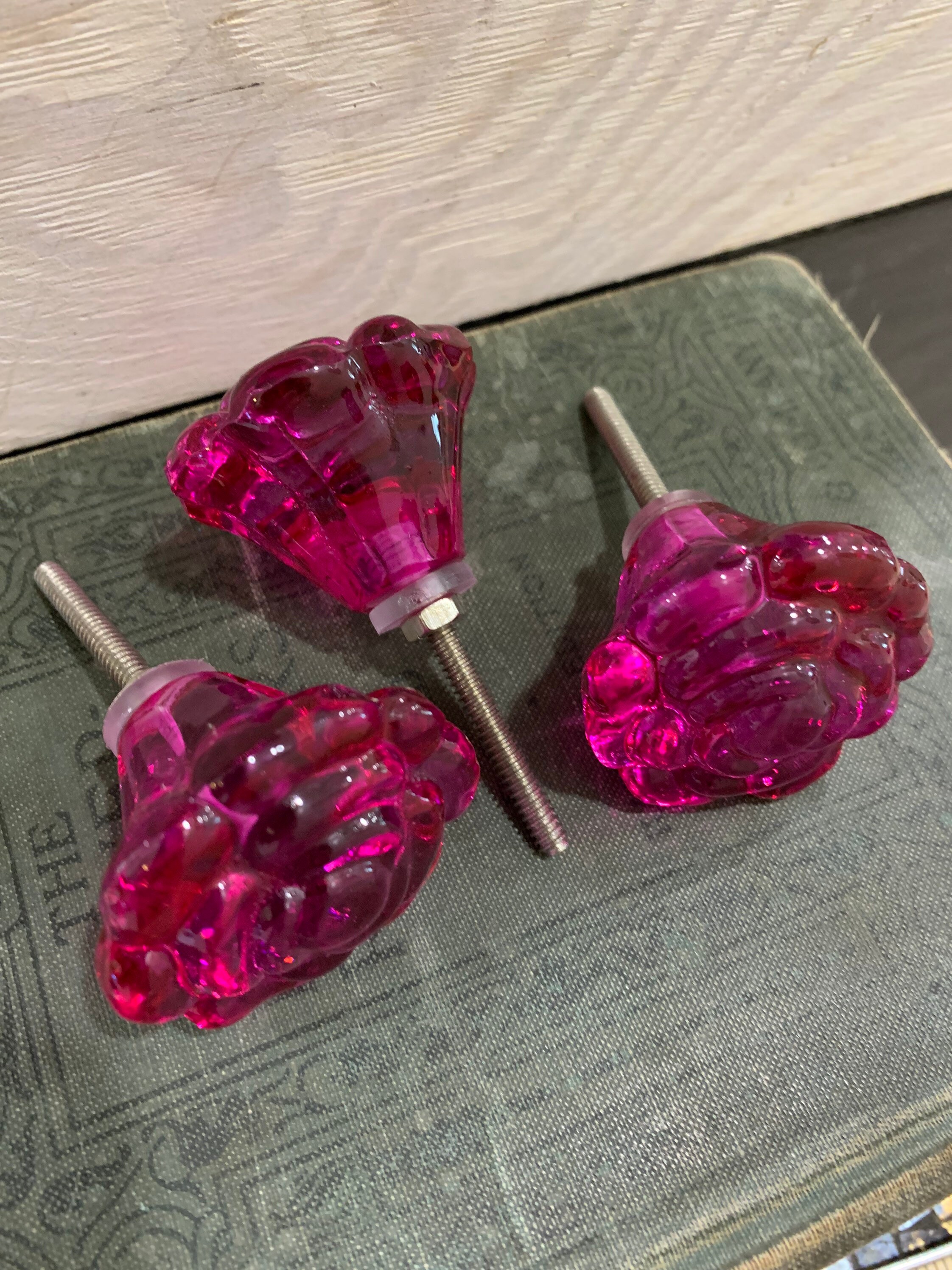 Hot Pink Glass Rose Knob Rose Pink Tinted Glass Glass Knob Etsy UK