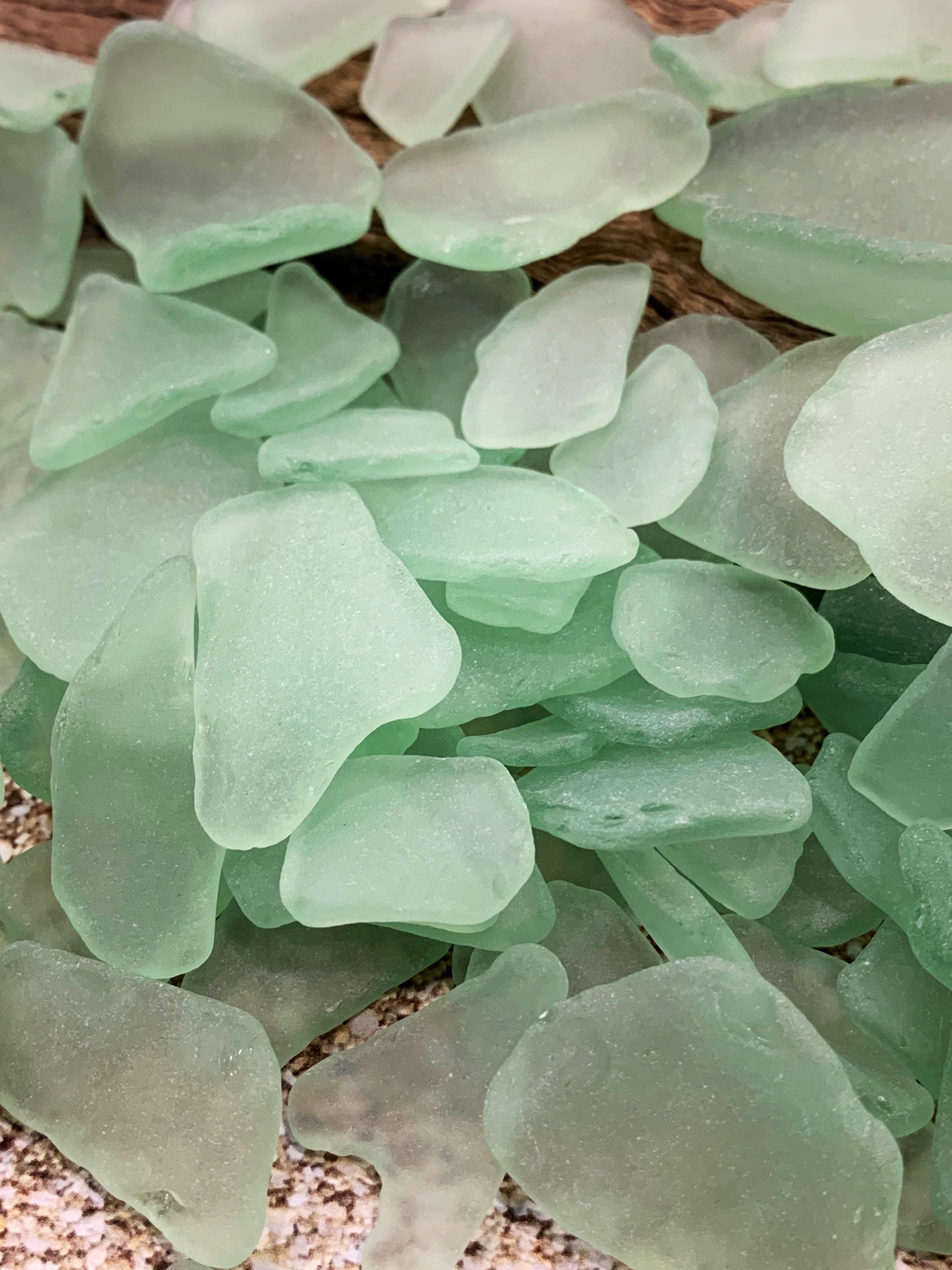 Lot of Loose Patterned Sea Glass Pieces From Scotland Scottish Beach  Seaglass Light Seafoam Green & White RTH 