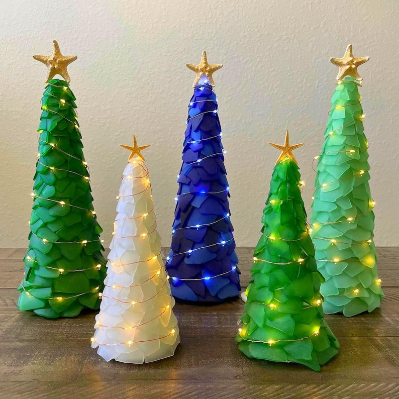 DIY Sea Glass Xmas Trees