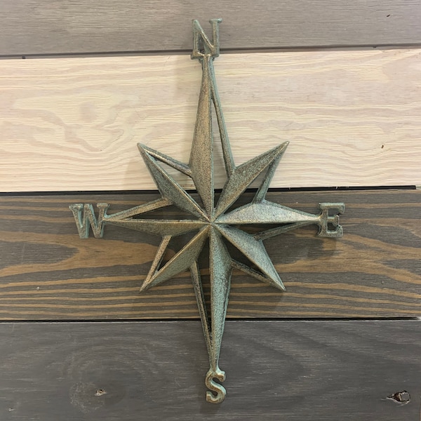 Compass Rose Cast Iron Patina - North South East West - Home Decor - Beach Decor - Coastal - Nautical - Castiron - Cast Iron - Beach House