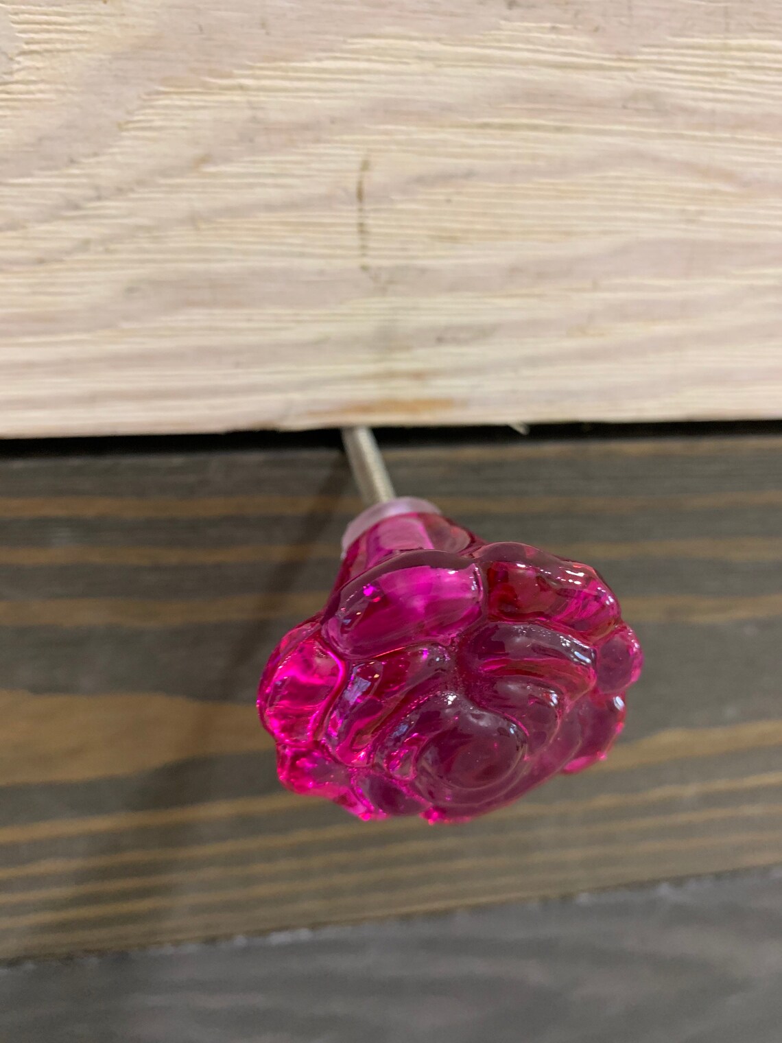 Hot Pink Glass Rose Knob Rose Pink Tinted Glass Glass Knob Etsy