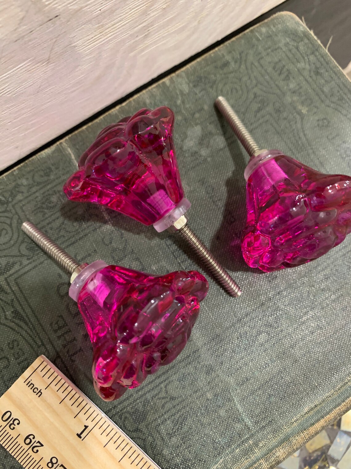 Hot Pink Glass Rose Knob Rose Pink Tinted Glass Glass Knob Etsy