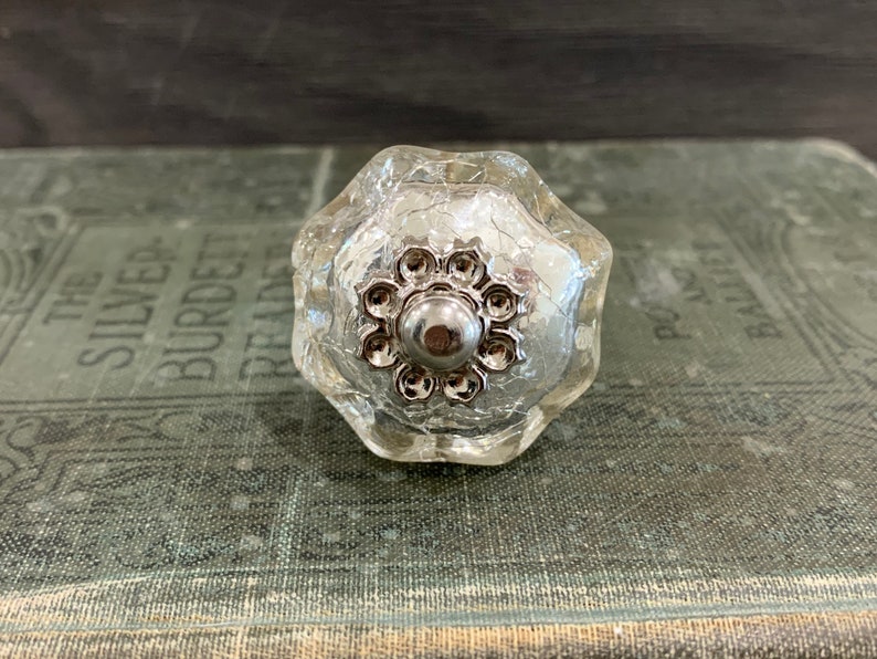 Crackle Mercury Glass Knob Metal Flower Center Glass Knob Etsy