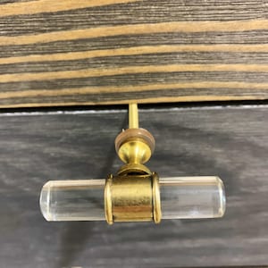 Glass and Antique Gold Cylinder Pull Knob, Glass Cylinder Knob, Glass Knob Dresser Drawer Pull, Glass Antique Gold Cylinder Knob, DIY