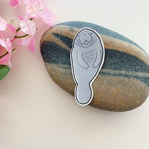 Cute Manatee Waterproof Die Cut Vinyl Sticker, Laptop Decal, Kawaii UV Resistant Water Bottle Sticker, Gift for Animal Lover, Manatee Art
