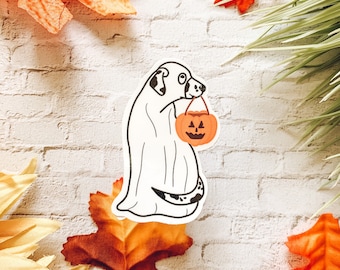 Halloween Ghost Dalmatian Die Cut Sticker, Waterproof Vinyl Laptop Decal, Kawaii Ghost Dog Sticker