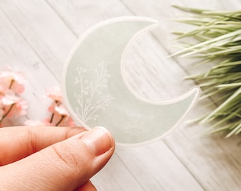 Waterproof Floral Moon Vinyl Die Cut Sticker, Watercolor Style Moon Decal, Perfect for Water Bottles and Laptops