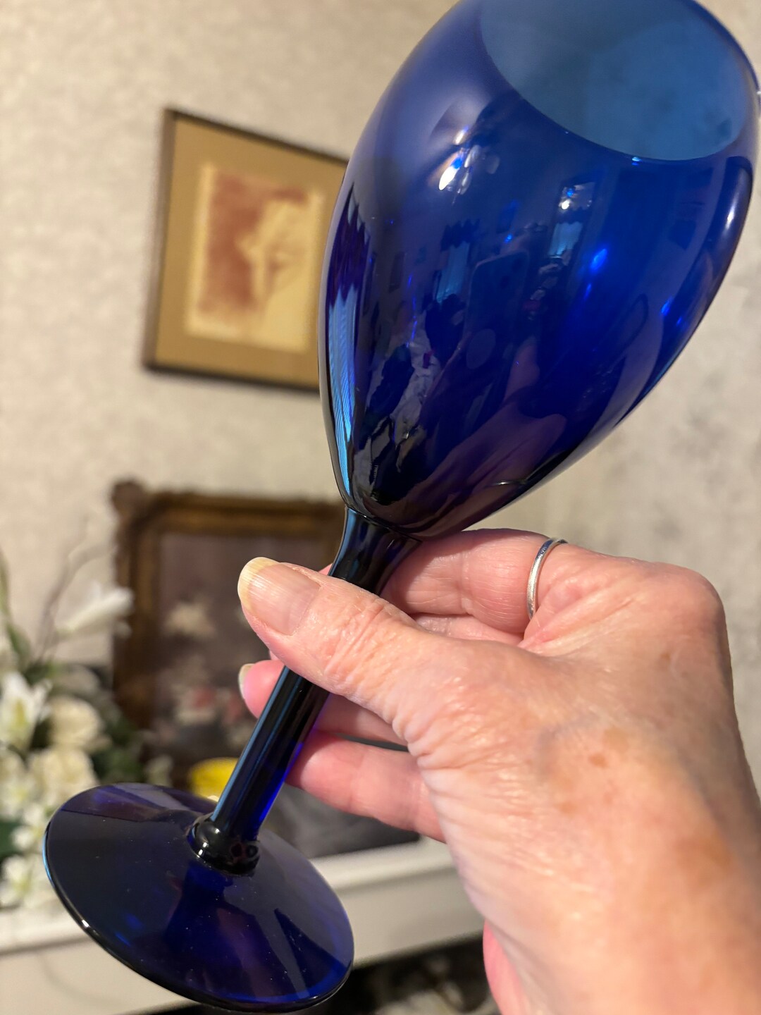Vintage blue glass wine glasses etsy