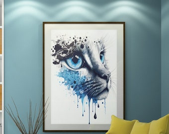 Cat Art, Cat print, cat printable art, abstract art, downloadable art print, printable art, Cat lover, abstract art print, Abstract cat art