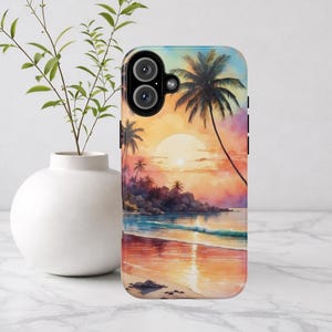 Tropical Beach Sunset Phone Case: Tough Polycarbonate Shell