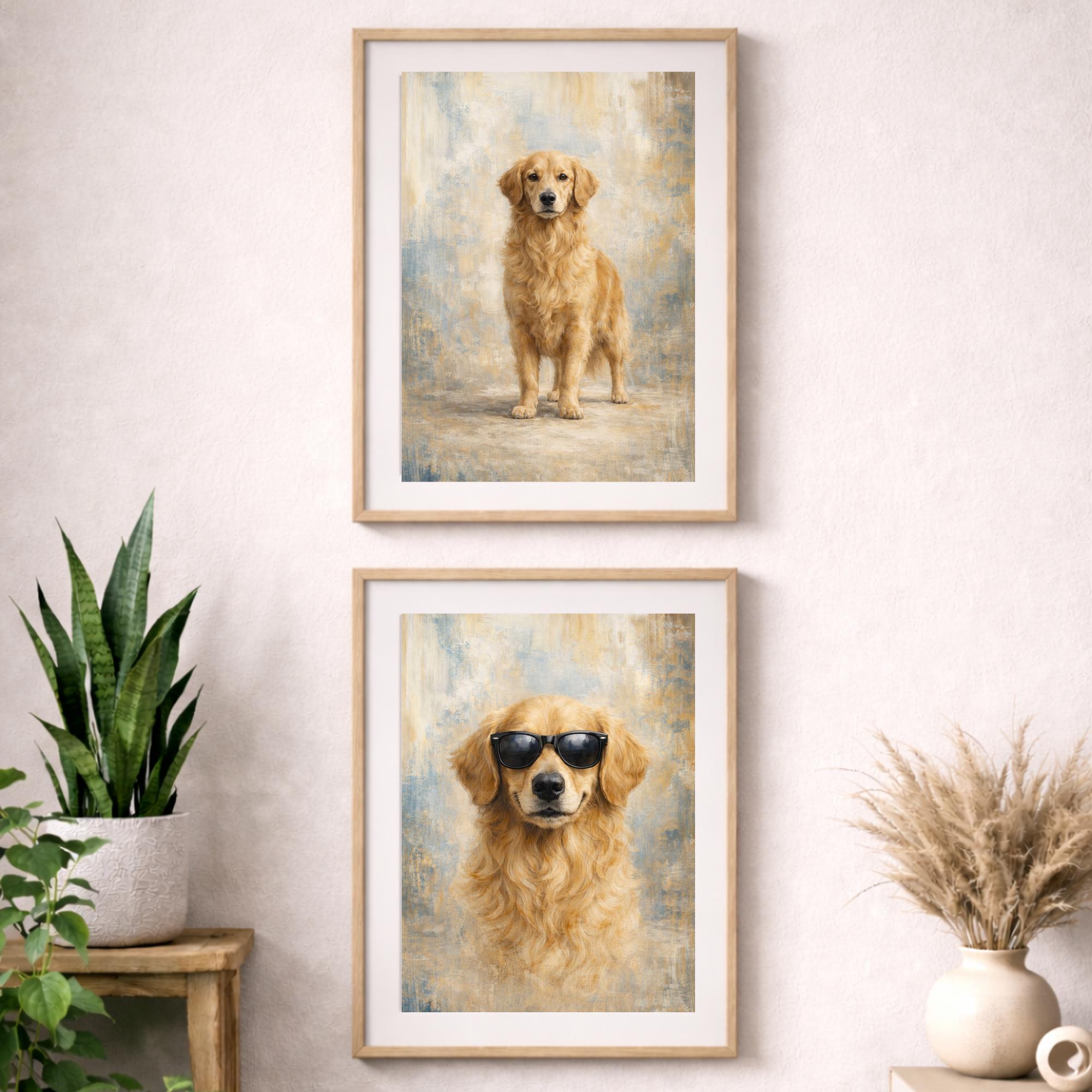 Golden Retriever Dog Wall Art Set, 2 Print Set, Fine Art Dog Portraits ...