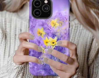 Purple Daffodil Tough Phone Case: Ink Wash Floral Art