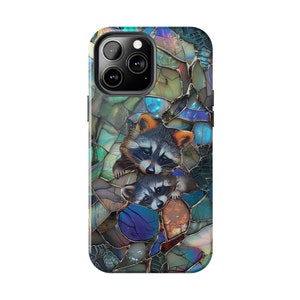 Tough Phone Case, Raccoon, Phone case, stained glass, phone cases are compatible with all iPhones and Samsung Galaxy models, animal lover