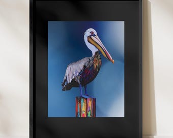 Colorful Pelican Art Print: Coastal Bird Wall Decor (Digital Download)