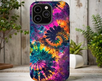 Étui de téléphone robuste néon tie-dye : coque en polycarbonate résistant aux chocs