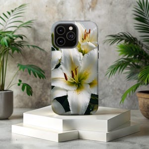 Elegant Floral Tough Phone Case, Decorative Flower Case, Gifts for Her, Spring Floral Case, Nature Lovers, Lily Phone Case, White Lily