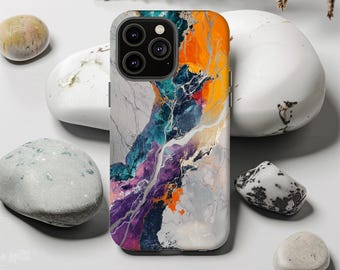 Colorful Marble Look Tough Phone Case: Artistic Cover for iPhone Samsung Pixel