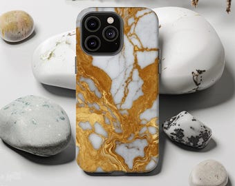 Elegant Marble Tough Phone Case: Gold Vein Design