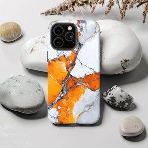 Orange Marble Tough Phone Case, Tough Phone Cover, Trendy Marble Design, Orange Marble Case, iPhone Case, Samsung Case, Google Pixel Case