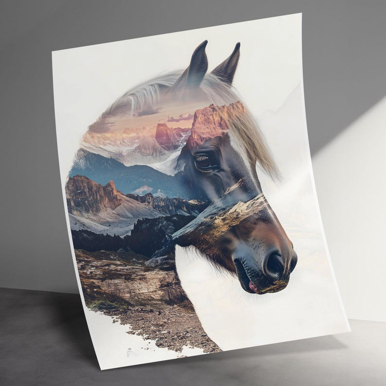 Horse Mountain Double Exposure Art Print: Nature Wall Decor (digital ...