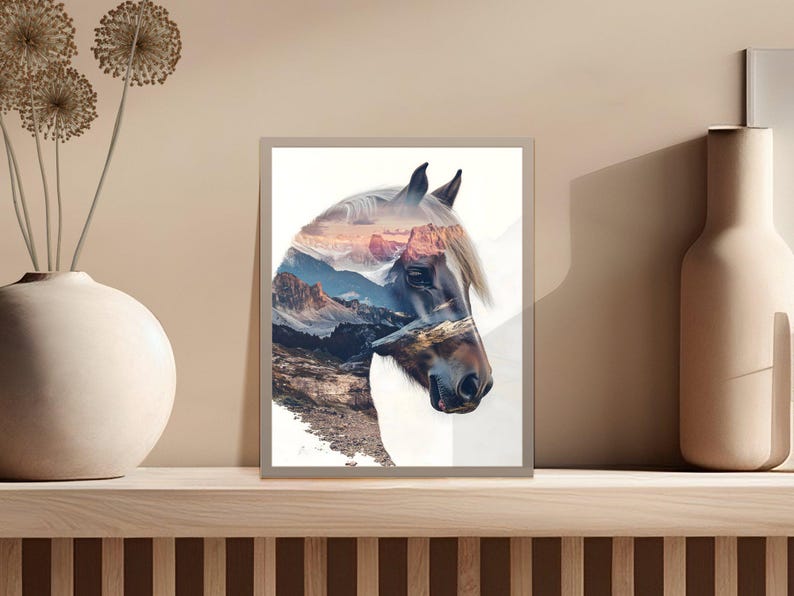 Horse Mountain Double Exposure Art Print: Nature Wall Decor (digital ...