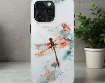 Funda resistente Dragonfly para teléfono: Arte de acuarela, resistente a impactos
