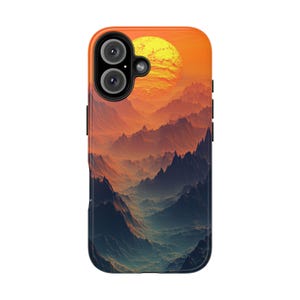 Funda resistente con diseño de montaña y atardecer, funda protectora, funda duradera, funda con diseño de atardecer