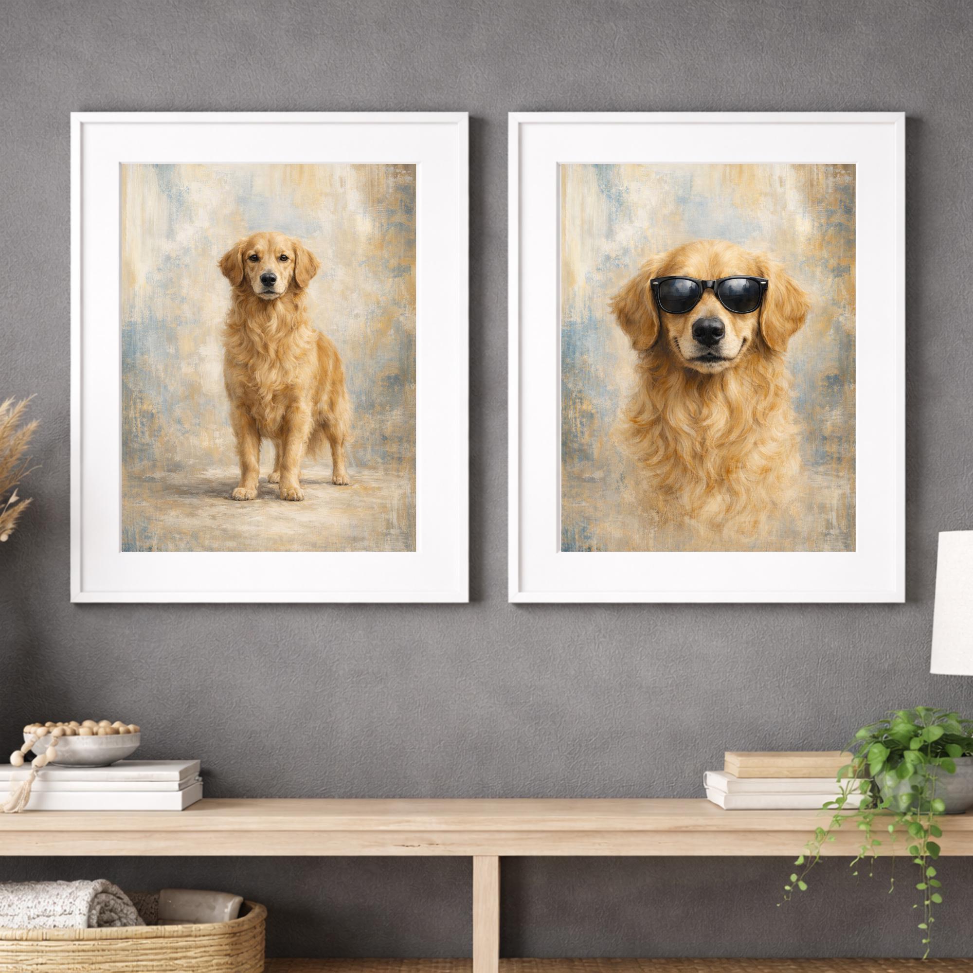 Golden Retriever Dog Wall Art Set, 2 Print Set, Fine Art Dog Portraits ...