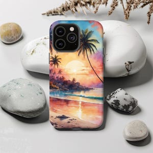 Tropical Paradise Phone Case, Tough Phone Case, Vibrant Beach Sunset, Summer Vibes, iPhone Samsung and Pixel Case, Coastal iPhone Case