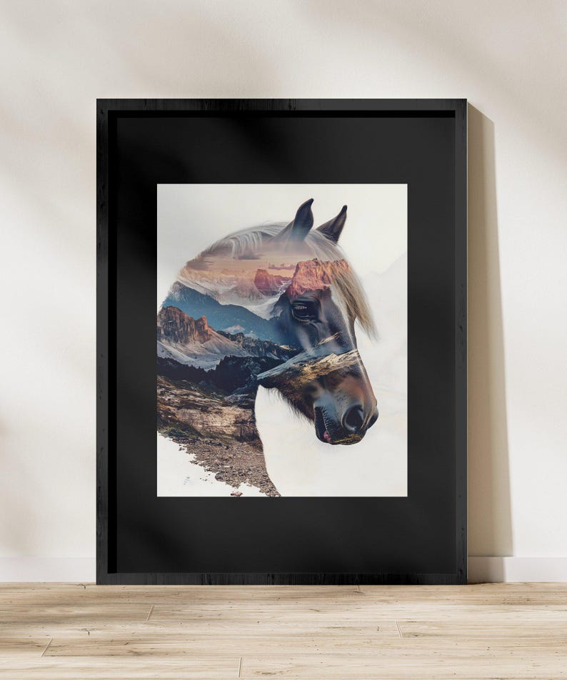 Horse Mountain Double Exposure Art Print: Nature Wall Decor (digital ...