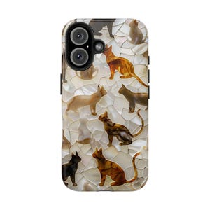 Faux Mother of Pearl Cats Tough Phone Case, Cute Cat Lover Gift, Protective Phone Cover, Animal Print Case, Cat Lady Phone Case, Cat Lover